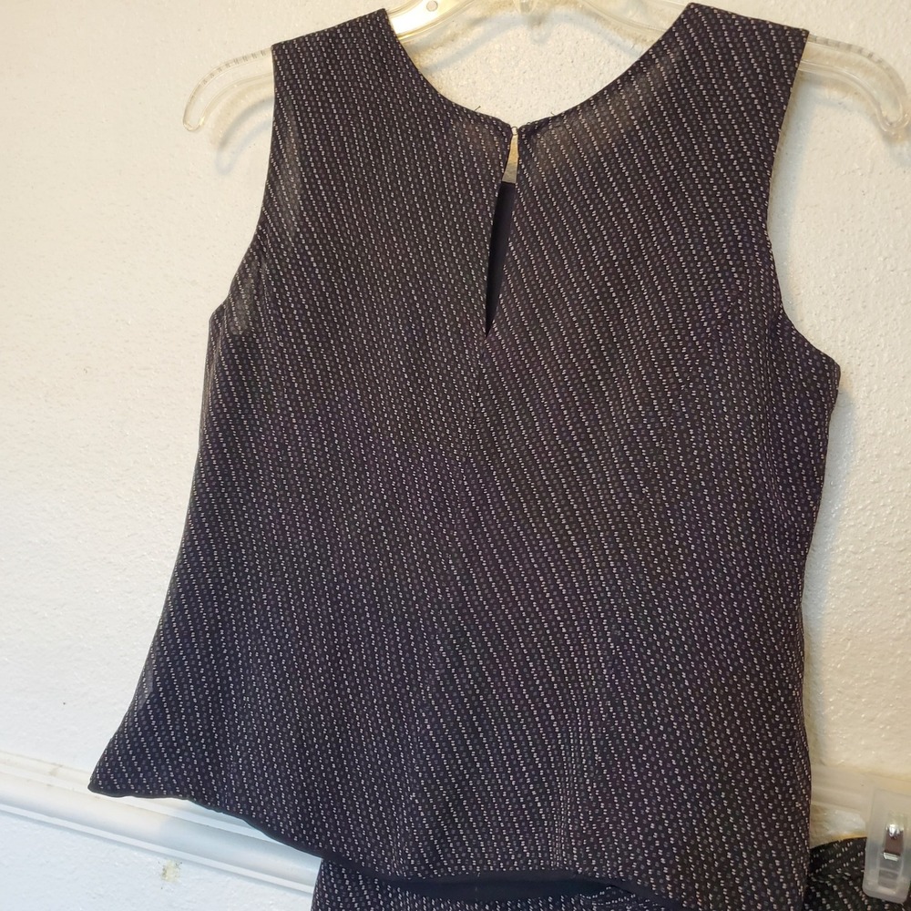 Ann Taylor Silk 2 Piece Set Womens 8/4 Black Dotted Pinstripe Top Wide Leg Pants - Picture 5 of 16